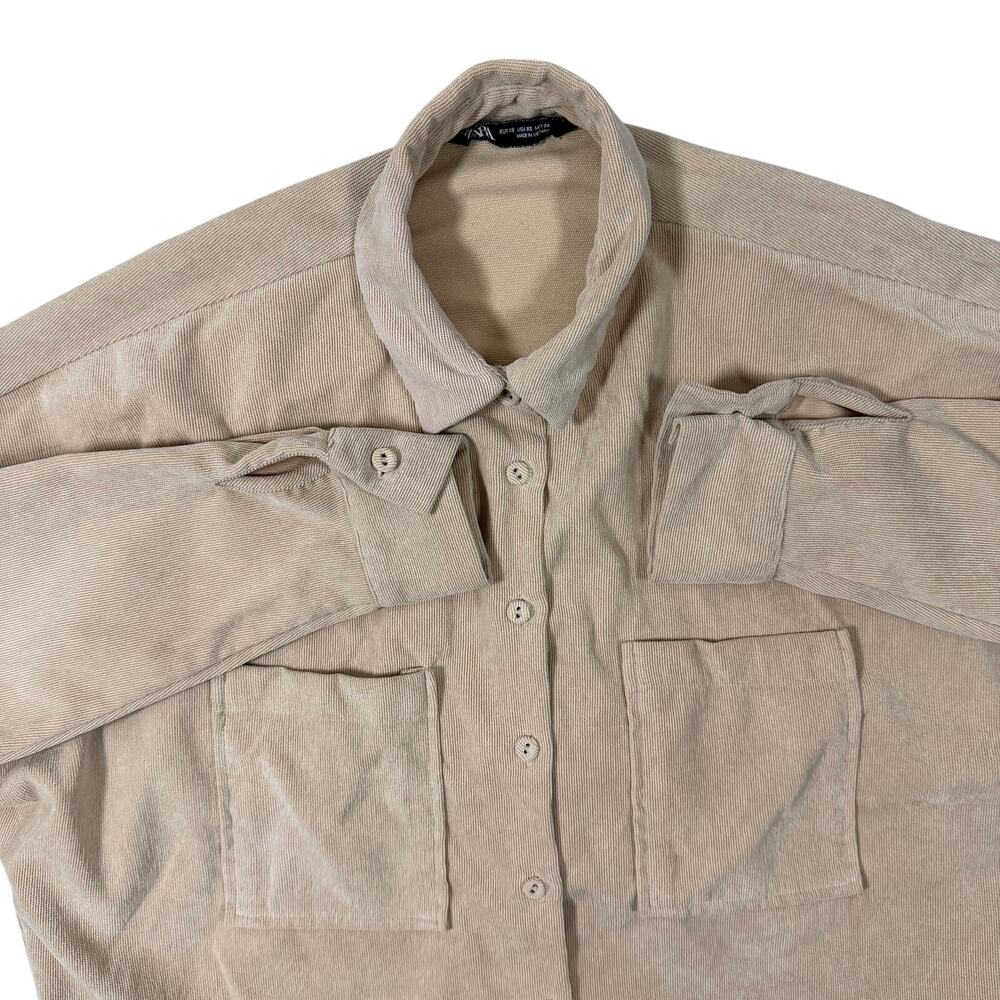 Zara Womens Corduroy Overshirt Jacket Beige XS Button Front Utility Shacket